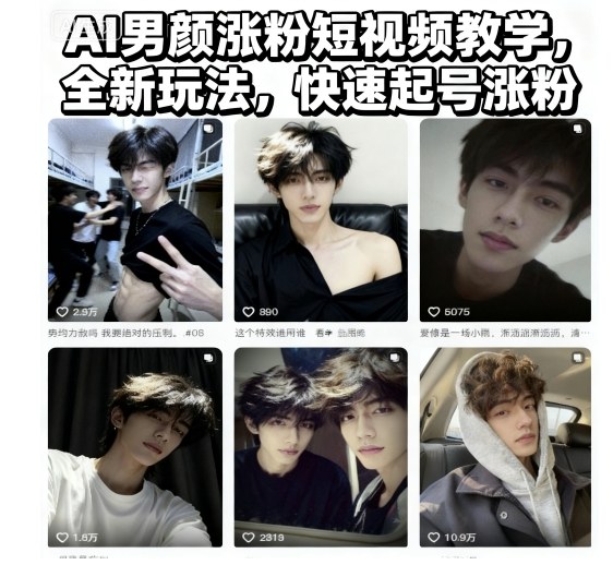 AI男颜涨粉短视频教学，全新玩法，快速起号涨粉-邪修侠学院