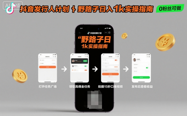 抖音发行人计划全新野路子玩法,随时随地,只要有手机,就能操作,日入1k+【揭秘】-邪修侠学院